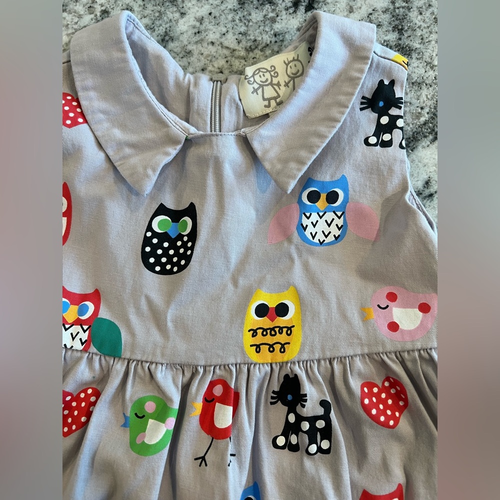 Gray Casual 🦉 Dress, Zips in Back -Covered w Owls, Cats & Birds & Little Collar - Picture 1 of 8